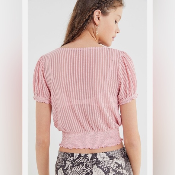 Women’s Urban Outfitters Tiara Sheer Pink Front Tie Crop Top: Size Large - Picture 5 of 8